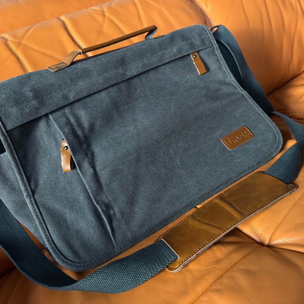 Canvas Messenger Bag in Gray and Tan